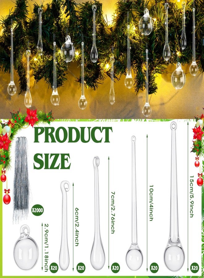 AceOrbit 100 Pcs Christmas Teardrop Ornaments 5 Styles Clear Acrylic Hanging Raindrop Decoration Crystal Chandelier Pendant for Christmas Tree Decor Winter Party Wedding Supplies - Image 2